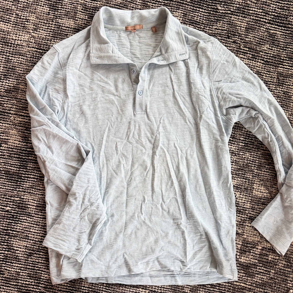 Men's Light Blue Long-Sleeve Casual Button-Down Shirt - Lightweight Polo Style